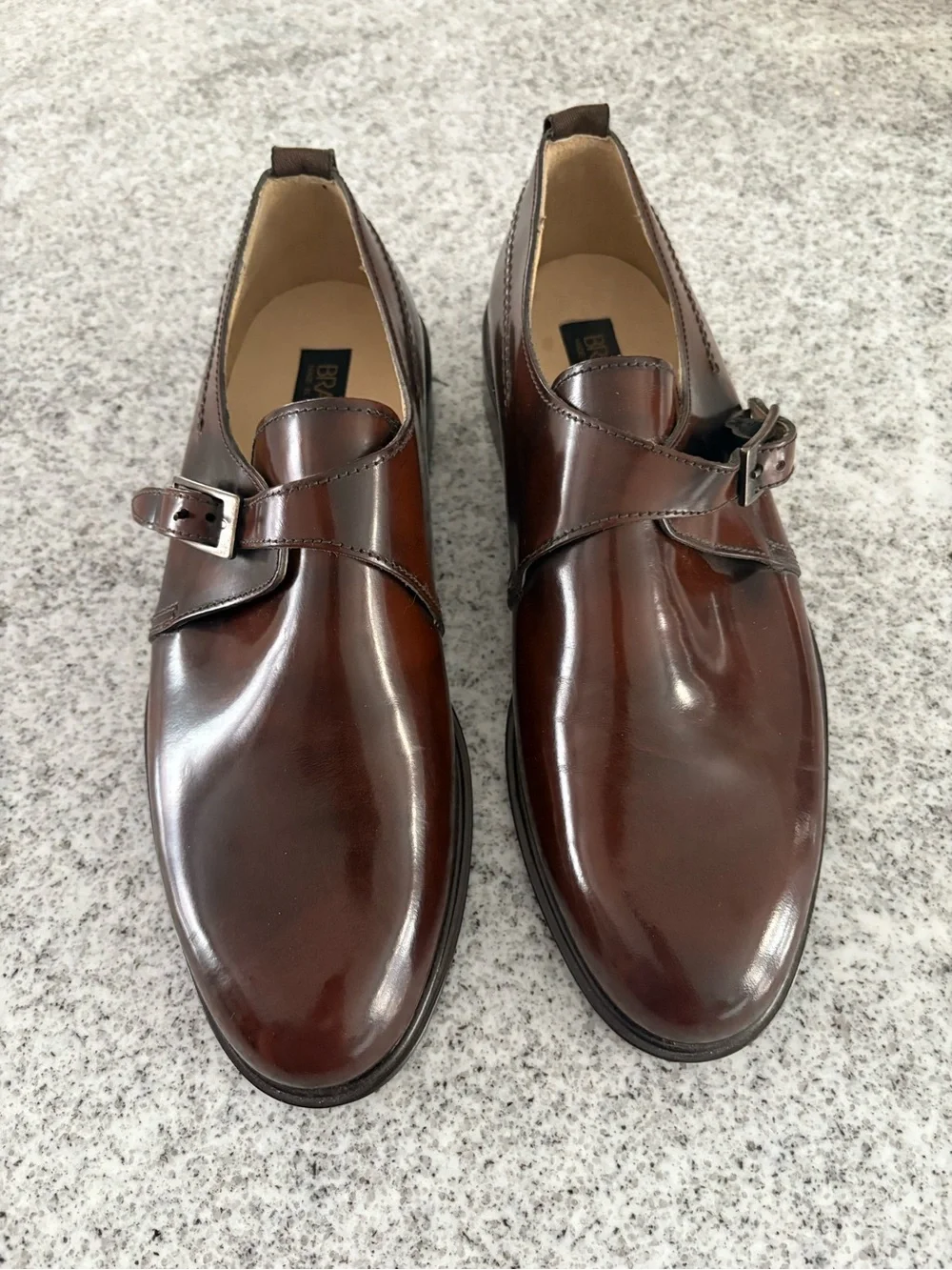 Brass boot Italy men’s monk strap dress shoe burnished brown leather men’s 10